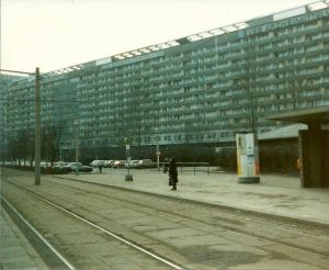 Photograph showing the block of flats on Leningrader Strasse, Dresden, where Paula lived 1985-1987.