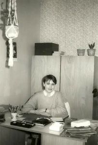 Paula at work - photograph taken at the Technical University in Dresden, SIZ office (1986)