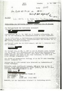 Paula's Stasi file contains a copy of this letter, written in December 1986, where the Stasi discuss the possibility of assigning an IM (unofficial informer) to monitor her.