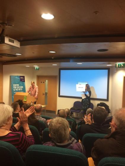 Oliver Fritz and Kelly Hignett demonstrating East German speech etiquette to an enthusiastic audience! Photo © Dr. Zoe Thompson.